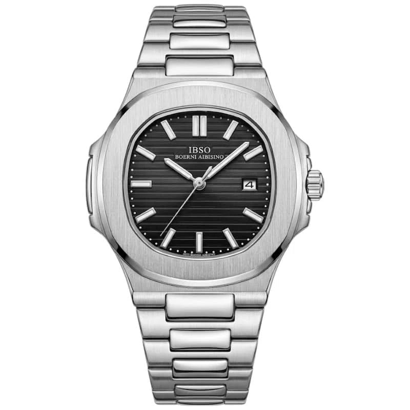 IBSO S6838G Luxury Men's Watch Iconic Silver Steel Textured Black Dial