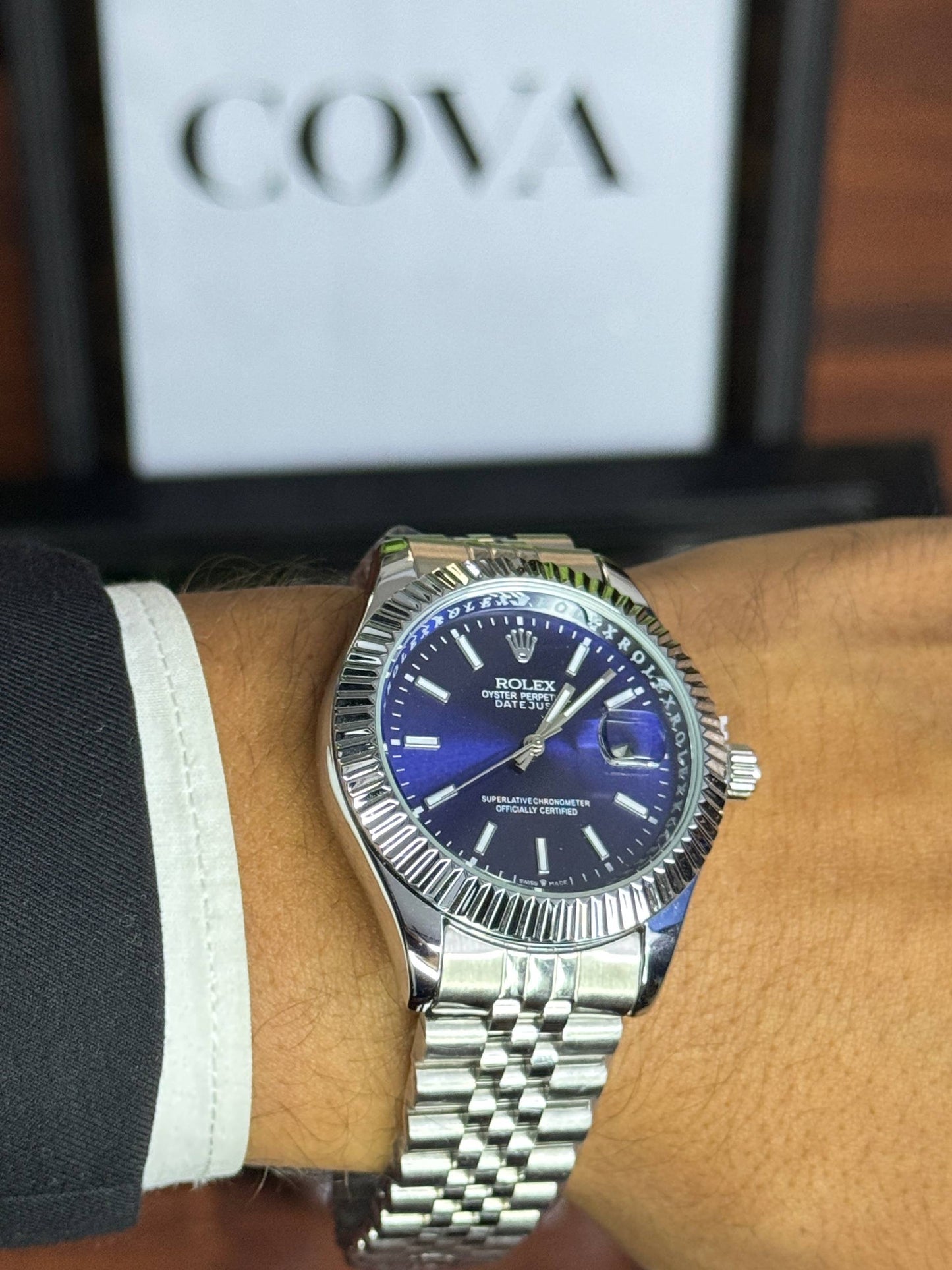 Rolex Date just Blue  Dial 41mm, Semiautomatic Movement Open Case
