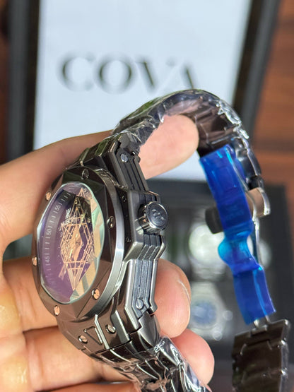 Hublot Style Watch – Blue Dial, Stainless Steel Case, Black Leather Strap