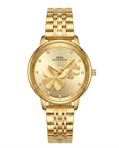 IBSO Women's Watch – Gold Floral Dial Stainless Steel Bracelet