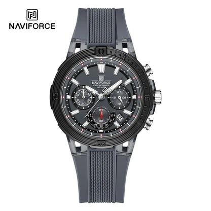 NAVIFORCE original men's chronograph grey dial transparent case silicone strap – Cova Egypt