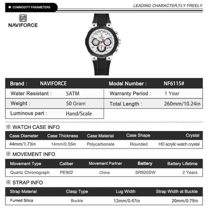 NAVIFORCE Original Men's Chronograph Watch – Grey Dial, Transparent Grey Case, Grey Silicone Strap