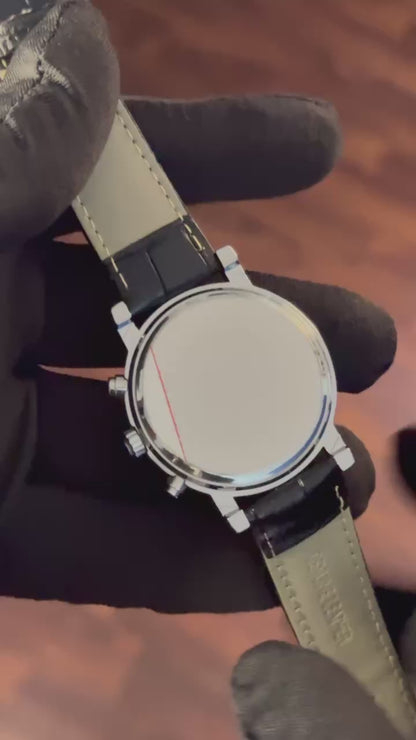 IBSO Men's Chronograph Watch – Black Roman Dial Leather Strap